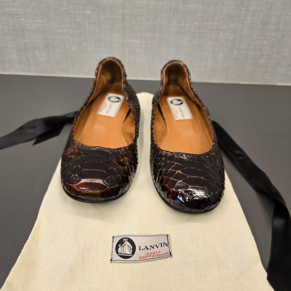 Lanvin Dark Wine / Maroon Red / Burgundy Snakeskin Python Embossed Flats